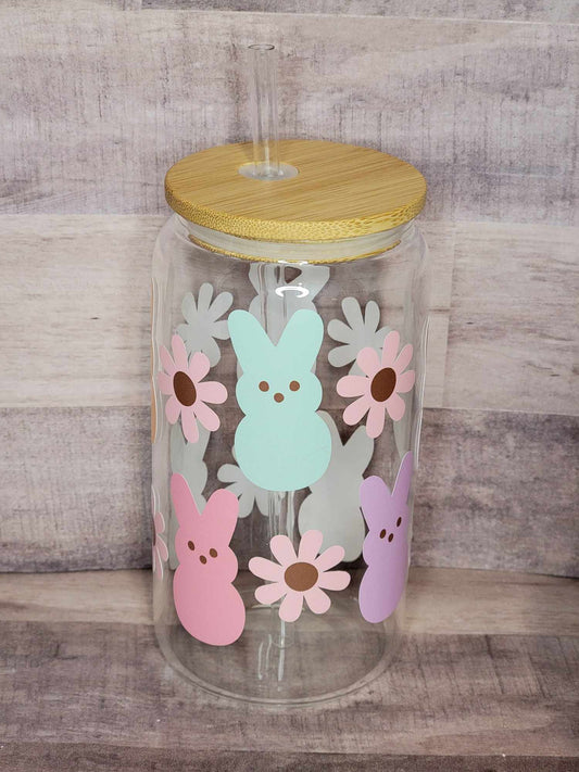 16 oz Glass Libby Cup with Pastel Easter Peeps