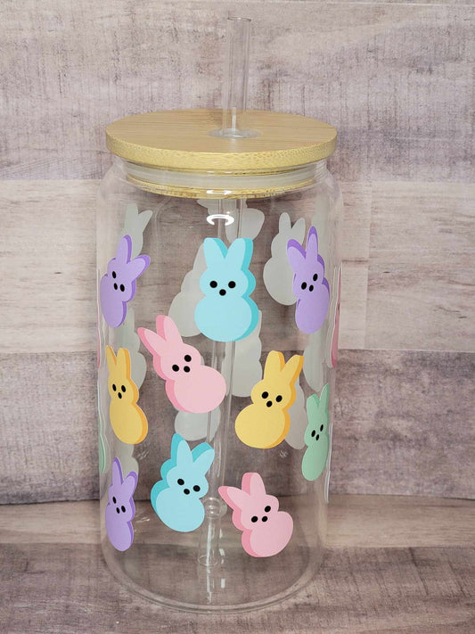 16 oz Glass Libby Cup with Pastel Easter Peeps