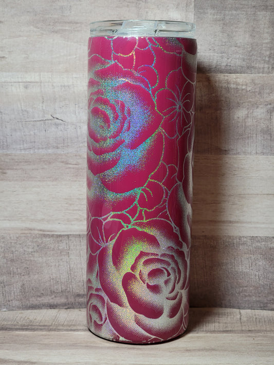 Custom 20 oz Tumbler Holographic Roses 20 oz Pink