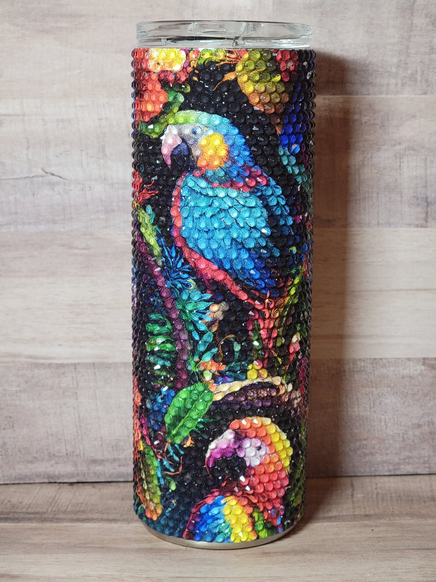 Glass Rhinestone 20 oz Stainless Steel Tumbler Tropical Parrots