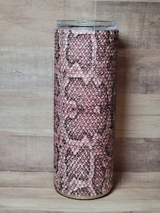 Glass Rhinestone 20 oz Stainless Steel Tumbler Snake Scales Pink