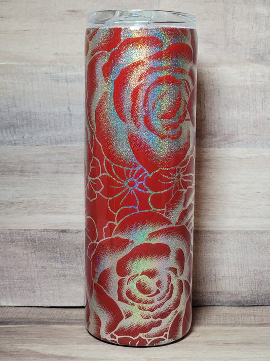 Custom 20 oz Tumbler Holographic Roses Red