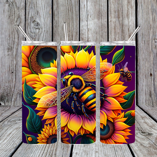 20 oz Stainless Steel Sublimated Tumbler Sunflower Bee