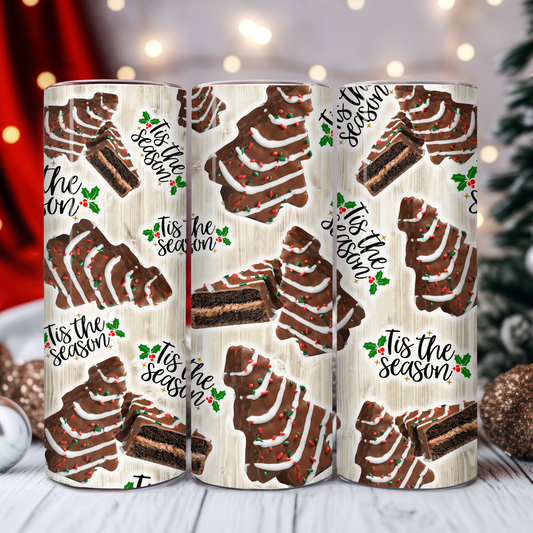 20 oz Stainless Steel Sublimated Tumbler Chocolate Christmas Tree Cakes