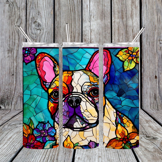 20 oz Stainless Steel Sublimated Tumbler French Bulldog Stained Glass Effect