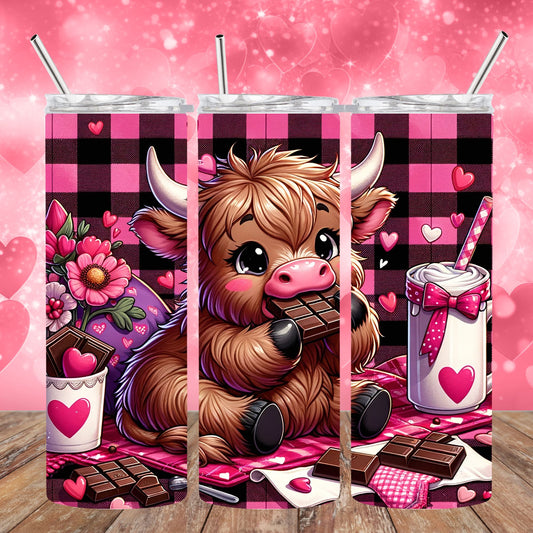 20 oz Stainless Steel Sublimated Tumbler Valentine Highland Cow